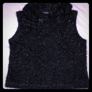 Black sparkly cowl necked tank